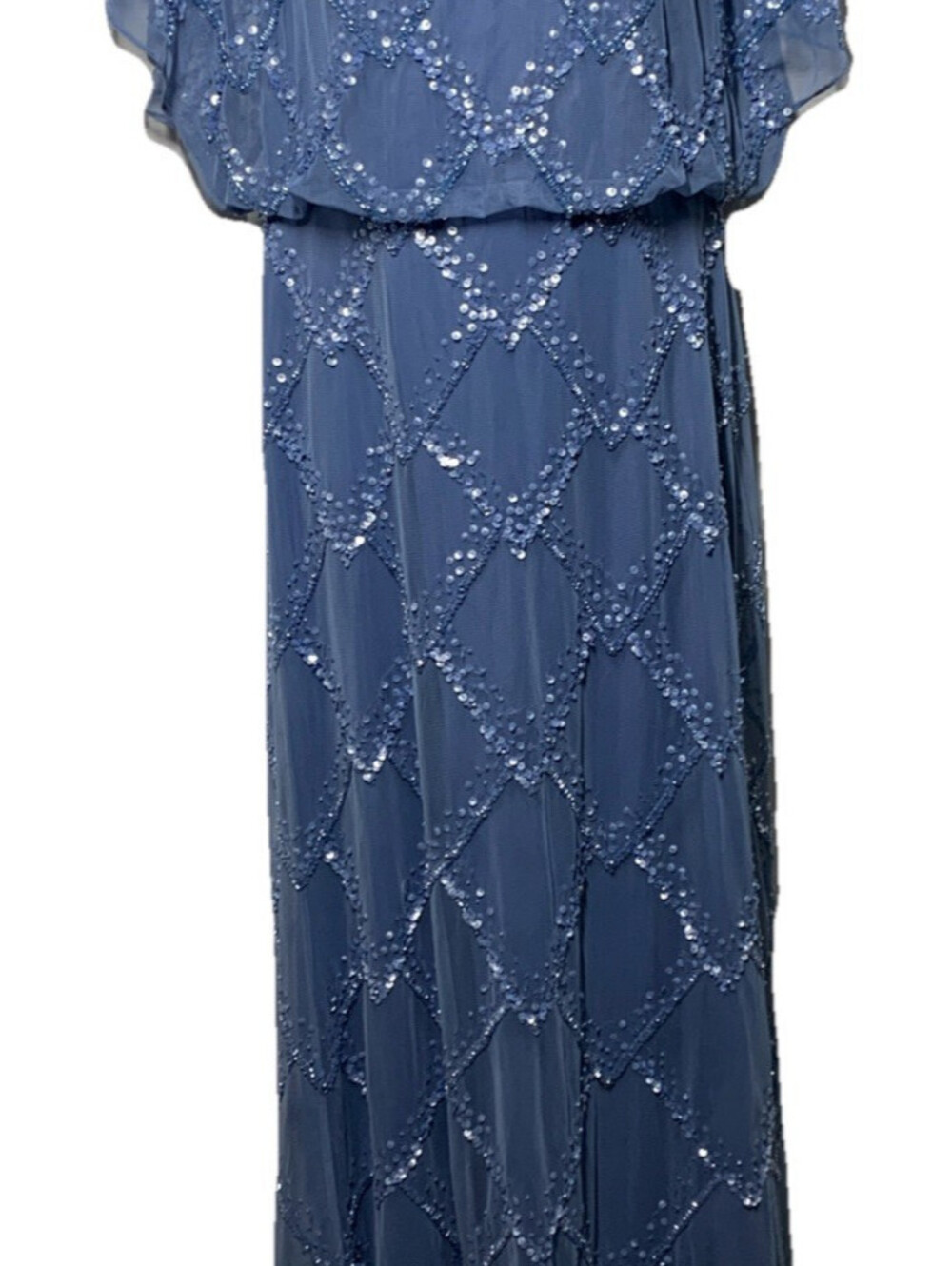 Adrianna Papell Blouson Beaded Long Dress Women's with Flutter Sleeves Size 6